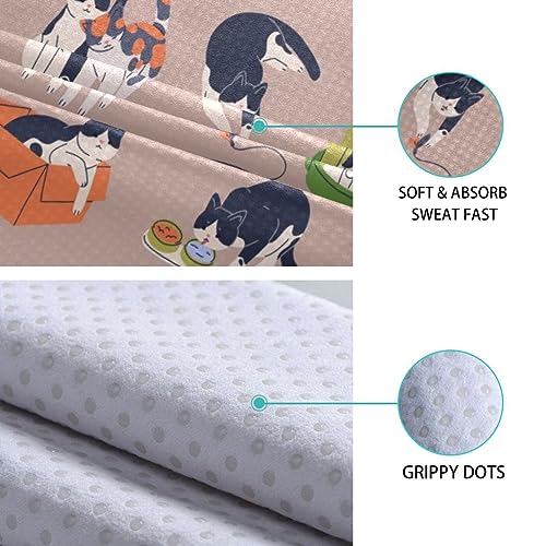 Yoga Mat Towel, Non-Slip Hot Yoga Towel, Sweat Absorbent and Non-Slip, Lightweight and Easy to Travel, Suitable for Hot Yoga, Pilates and Fitness, Watercolor Raccoon and Plant Pattern - color: Cats