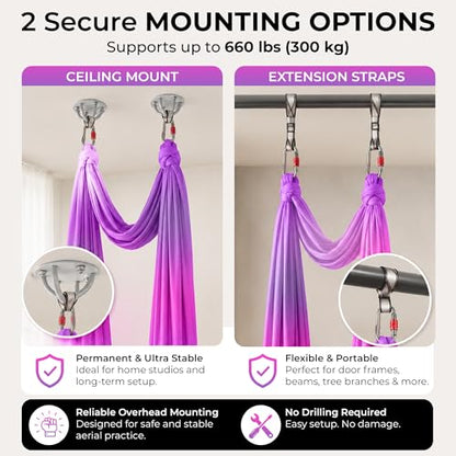 LOTUS78 Aerial Yoga Hammock 5.5 Yards (198 Inches) – Premium Aerial Silk Swing for Antigravity Fitness, Inversion Therapy, Strength & Flexibility | Purple | Yoga Trapeze for Home & Studio - color: Mix color