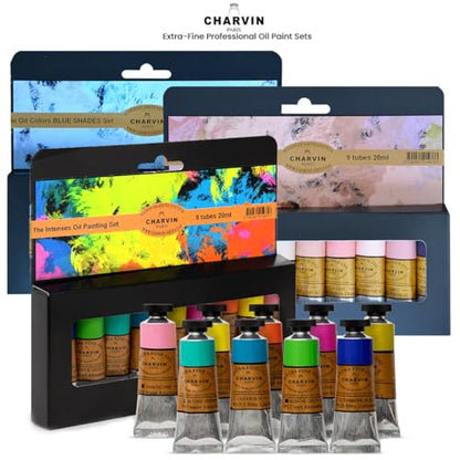 Charvin Extra Fine Professional Oil Paint Set for Artists, Basic Colors - Bonjour Set of 9, 20 ml Tubes, Finely Milled, Non-Yellowing Artist Oil Paints in French Riviera-Inspired Hues