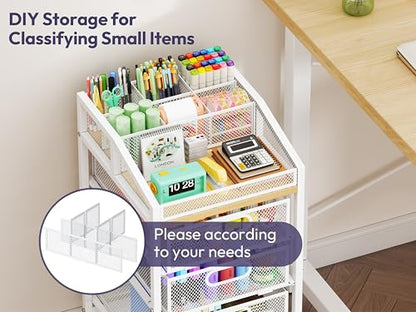 SWTYMIKI Rolling Utility Cart with Drawers - Under Desk Storage Cart with DIY Divider & Lockable Wheels, Multi-Functional Craft Art Supply Organizer for Office, Vanity, Craft Room & Studio White - color: White