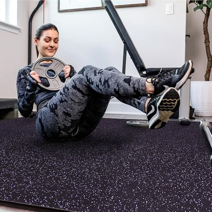 SUPERJARE 0.4'' Thick 24 Pcs 96 Sq Ft Rubber Top Exercise Equipment Mats, High Density EVA Foam Mats with Rubber Top, Interlocking Gym Flooring for Home Gym, Protective Workout Mat, Black/Purple - size: 24 Tiles (96 Sq Ft)