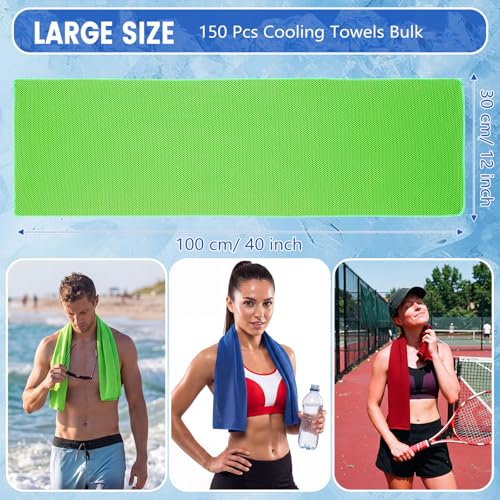 Hosuly 150 Pack Cooling Towels Bulk 40 x 12 Inch Large Chilly Breathable Sweat Sports Cold Towels Sublimation Microfiber Ice Neck Rag for Hot Weather Workout Gym Team Gift (Dark Blue,Red,Green) - color: Dark Blue,red,green