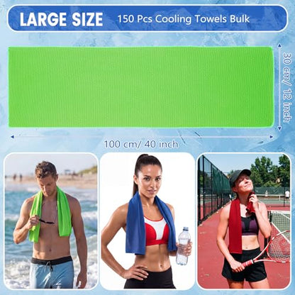 Hosuly 150 Pack Cooling Towels Bulk 40 x 12 Inch Large Chilly Breathable Sweat Sports Cold Towels Sublimation Microfiber Ice Neck Rag for Hot Weather Workout Gym Team Gift (Dark Blue,Red,Green) - color: Dark Blue,red,green