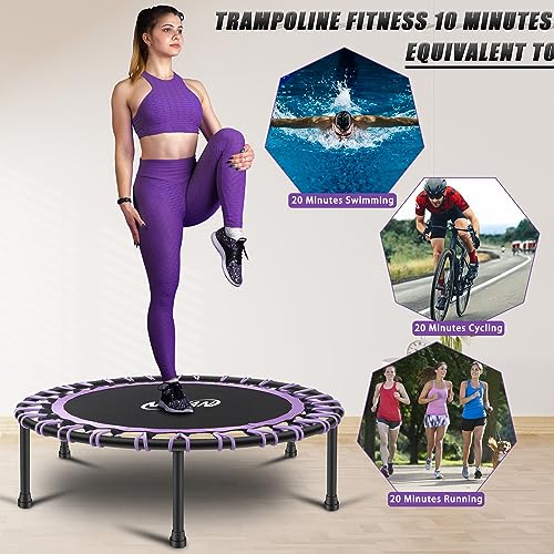 Newan 40"-48" Silent Mini Trampoline Fitness Trampoline Bungee Rebounder Jumping Cardio Trainer Workout for Adults-Max Limit 330lbs - color: A 40" Round violet (NO Handle)