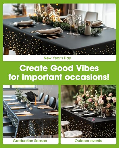Pureegg Plastic Table Cloth Disposable 8 Pack 54 x 108 Inch, Black Gold | Graduation Party, Class of 2026, Leakproof & Sturdy, Black Gold, Table Cover - color: Black and Gold, size: 54" X 108" Rectangle