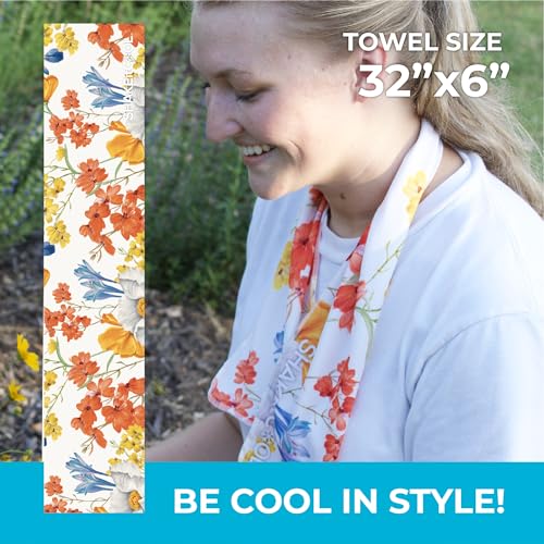 SHAKEitCOOL Original Cooling Towel – Be Cool in Style - Heat Relief, Soft, Lightweight, Sun Protection, Easy Clean - Perfect for Biking, Running, Yoga, Gym, Gardening - Flower - color: Flower