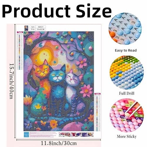 Diamond Art Kits for Adults,Colorful Cat and Flower Diamond Painting | 5D DIY Paint By Diamonds,Full Round Drill Diamond Dot Gem Art Painting Kits,for Home Wall Decor 11.8X15.8 Inch - color: KM531-1