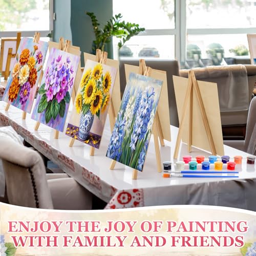 Supervitae 72 Piece Rustic Flowers Square Pre Drawn Canvas Kit 8" Paint and Sip Kit for Adults Painting Party Pre Printed Canvas DIY with Pictures Paints Easels Brushes for Party Gifts - size: 8", style: Rustic Flowers