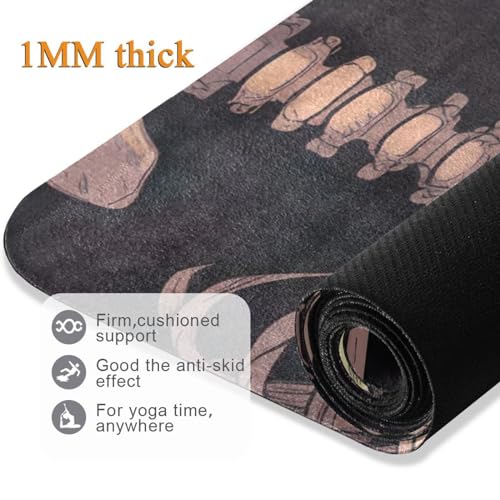 Funny Halloween Skeleton Yoga Mat, 71 x 26 Inch Non-slip Yoga Mats Folding Travel Exercise Mat Indoor Outdoor Gym Pilates with Storage Bag for Women Men