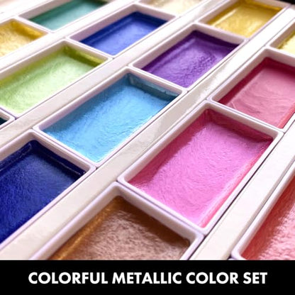 Kuretake GANSAI TAMBI Watercolor Paint Set 24 Glittery Colors - Metallic, Professional-quality art supplies for artists adult painting aketching, Non-Toxic, Made in Japan - style: 24 Metallic colours