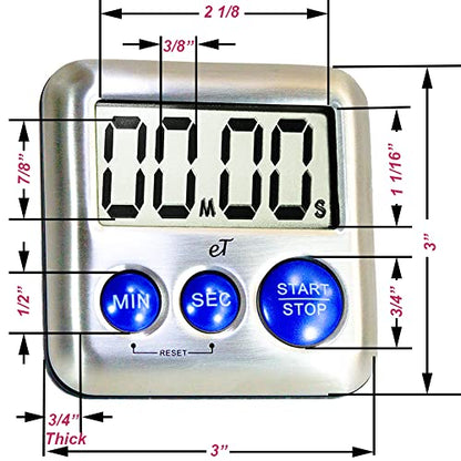 Elegant Digital Kitchen Timer Stainless Steel - Loud Alarm Model eT24 Plum - color: Plumberry