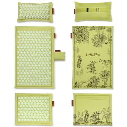 UNMERA Acupressure Mat and Pillow Set,Natural Linen & Coconut Fiber Filling - color: Forest Green