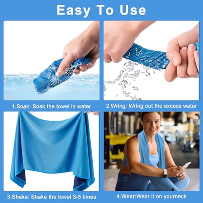 4Pack Cooling Towel 40"x12" Cooling Neck Wraps,Soft Breathable ChillyTowel - color: Mint Green / Cream Yellow / Sky Blue / Sakura Pink
