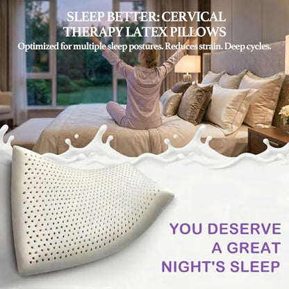 Talalay Latex Sleeping Pillow, Soft Bed Pillow with Cotton Pillowcase Helps Relieve Pressure, Premium Pillow for Side, Back, and Stomach Sleepers to Get a Restful Sleep (Queen Size (Firm 6.2'' H)) - size: Queen (High Loft)