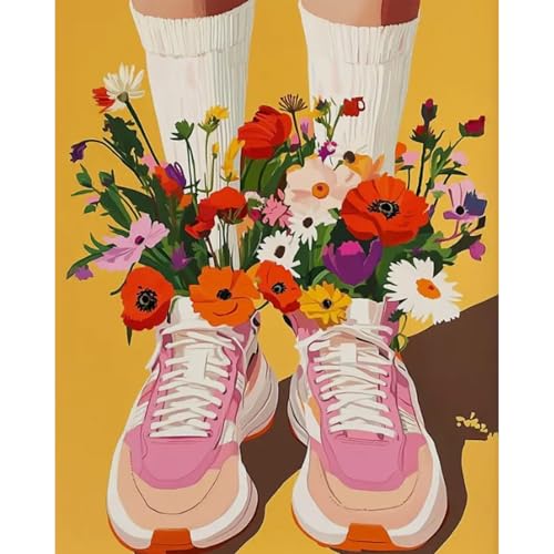 Paint by Numbers Kit for Adults, Sneakers DIY Painting Kit, 16x20 Inch | Flower Paint by Numbers for Adults Beginners, Without Frame, Relaxing Hobby, Modern Wall Art, Home Decor, Creative Gift - color: CYOP1P09