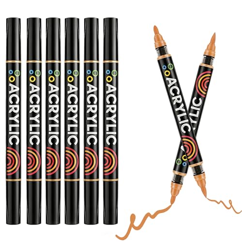 Dual Tips Acrylic Paint Markers - Fine Tip and Brush Tip Acrylic Paint Pens for Stone,Paper,Wood,Glass,Fabric Paint,DIY Crafts (6, Orange) - color: Orange