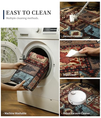 YIHOUSE Washable Rustic Cabin Round Rug, 4ft - color: Brown, size: 4' (Round)