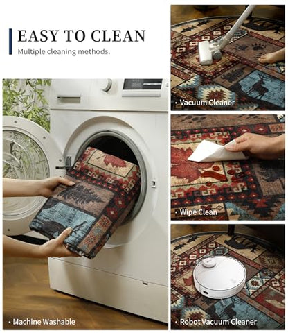 YIHOUSE Washable Rustic Cabin Round Rug, 4ft - color: Brown, size: 4' (Round)