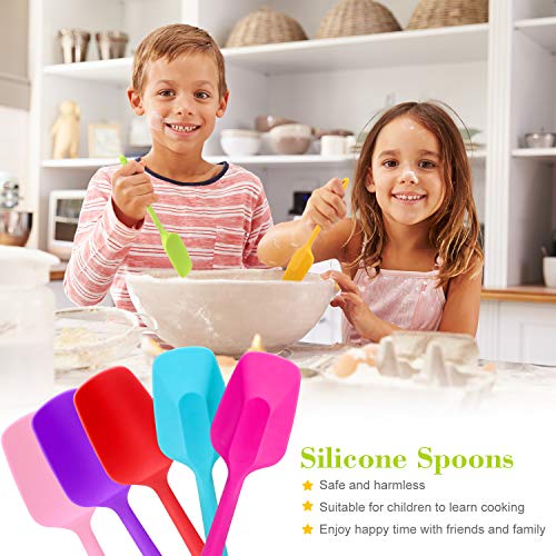 Patelai 7 Pcs Small Silicone Spoonula Spatula, 8.2 Inch Non Stick | One Piece Easy Clean, Flexible for Mixing Baking, Heat Resistant Rubber Spoon Nonstick Pans, Colorful with Hanging Holes