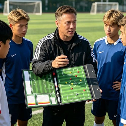 Soccer Coaching Board Magnetic Double Sided Dry Erase Soccer Tactics Board with Player Magnets, Markers and Hanging Hooks, Foldable Soccer Coach Strategy Board - color: Folding Soccer Coach Board