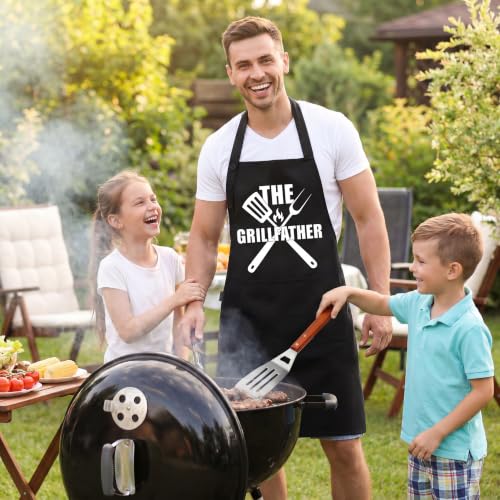 TOSHEX Kitchen Apron Cotton Waterdrop Resistant Adjustable Button Women Men | Premium Cotton Cooking Apron with Pocket, Gift, Black GRILLFATHER - color: Black - the Grillfather
