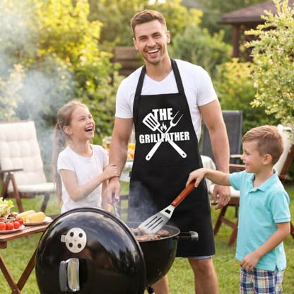 TOSHEX Kitchen Apron Cotton Waterdrop Resistant Adjustable Button Women Men | Premium Cotton Cooking Apron with Pocket, Gift, Black GRILLFATHER - color: Black - the Grillfather