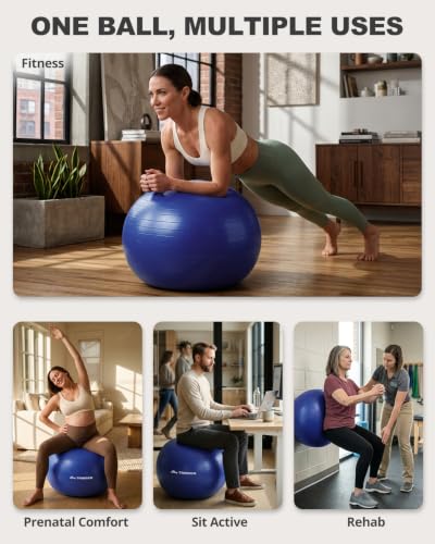 Trideer Yoga Ball for Exercise, Pilates, Core & Balance Training, Stability Ball for Pregnancy & Birthing Prep, Physical Therapy, Daily Stretching, Office Chair for Active Sitting, Quick Pump Included - color: Indigo, size: XL(27-30ines/68-75cm)