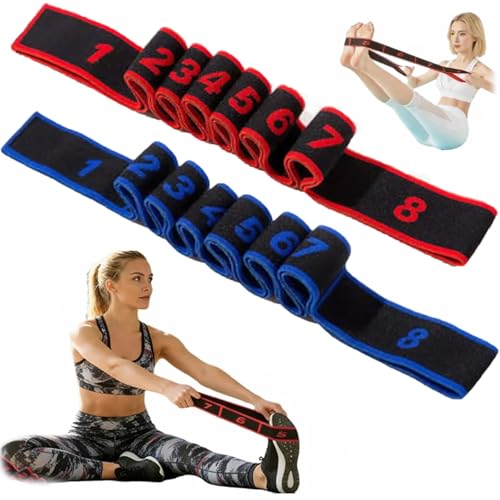 2PCS Fitness Resistance Band for Stretching and Yoga, Numbered Resistance Band with Clear Markings, 8-Section Elastic Training Bands for Yoga, Stretching, Pilates, Fitness