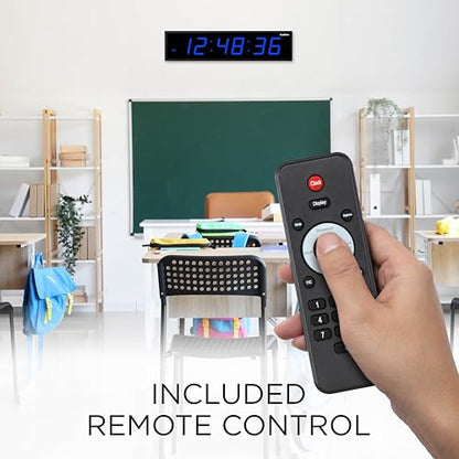 Ivation Oversized Digital Wall Clock with Large LED Display & Timer, 36" | Multi-function with Timer, Stopwatch, Alarms, Temp & Date, Aluminum frame, 6 Brightness levels, Time memory, Remote | Blue - color: Blue, size: 36" Inch