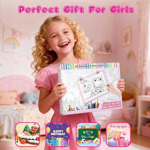 LED Drawing Tablet Kits Pink - 15" Light Board for Diamond Painting | Best Birthday, Holiday Gifts Toy for Kids Girls 3,4,5,6,7,8,9,10,11,12 Year Old, Back to School Art Travel Essentials - style: 15" Kit Pink (Rechargeable)
