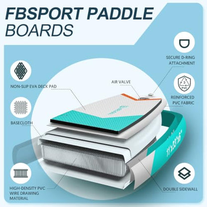 FBSPORT 11' Premium Stand Up Paddle Board, Yoga Board with SUP Accessories & Carry Bag | Wide Stance, Surf Control, Non-Slip Deck, Leash, Paddle and Pump for Youth & Adult - color: Brown Teal