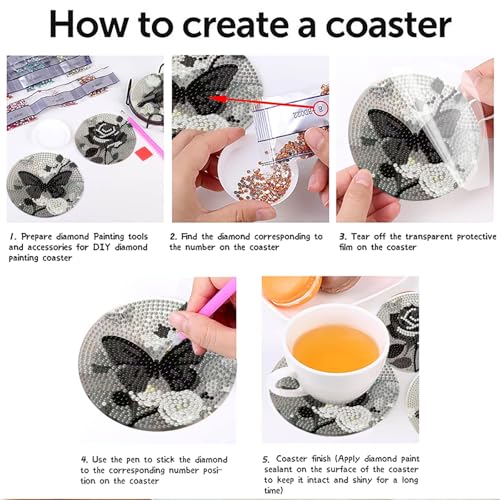 Clendo 8 Pcs Gothic Diamond Art Coasters Kit - DIY 5D Small Diamond Painting Coasters with Holder, Mini Diamonds Arts Kits for Adults Coaster, Gem Art Arts and Crafts for Adults - color: Jxbd134-us