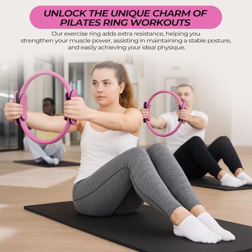Seenelling 18 Pcs Pilates Ring and Ball Bulk Home Pilate Kit - color: Pink