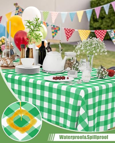 Smiry 8 Packs Gingham Disposable Table Cloth, 54 x 108 Inch Waterproof Plastic Tablecloth, Rectangle Green and White Checkered Table Covers for Party, Birthday, Picnic, Banquet - color: Green and White, size: 54"x108" (Pack of 8)