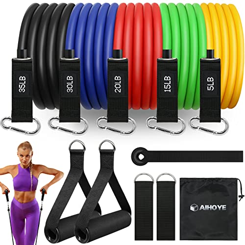 Aihoye Resistance Bands with Handles & Door Anchor for Strength Training - color: 5-105LB Set (11 Pcs)