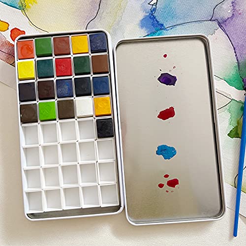 Empty Watercolor Tin Palette with 40 Half Pans and Magnetic Squares | Paint Storage Container, with 40pcs Plastic 2ml Pans, 3m Magnetic Tape, DIY Magnetic Metal Palettes, Travel Painting Box - color: Wild Rose, size: 6.7" x 3.5" x 0.6"