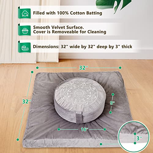 Hihealer Meditation Cushion, Traditional Tibetan Meditation Pillow Velvet Cover - Large Floor Cushion Seating for Adults - Yoga Buckwheat Bolster for Women、Moms | Buckwheat Yoga Bolster, Large Floor Cushion & Pillow for Adults, Zafu Zabuton Set, Zen Medit