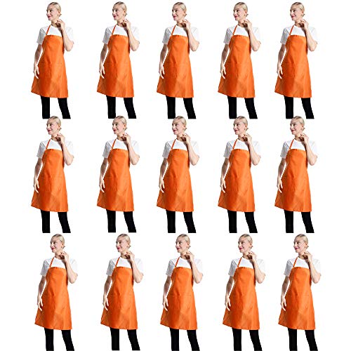 Orange Color Plain Bib Aprons Bulk for Women Men Adult-Unisex Aprons with 2 Front Pockets,Size 24"X28"Kitchen Cooking Server Painting Aprons(Orange-15PCS) - color: Orange-15pcs
