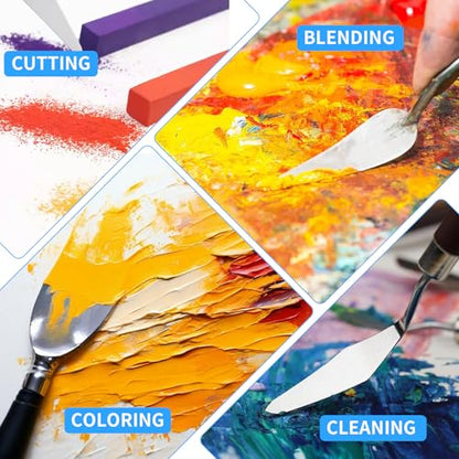 4 Pcs Palette Knife, Flat Head Spatula, Basswood Handle | Stainless Steel Painting Knife, Oil Paint Metal Knives, Pallet Painting Knives for Oil, Acrylic and Canvas Drawing
