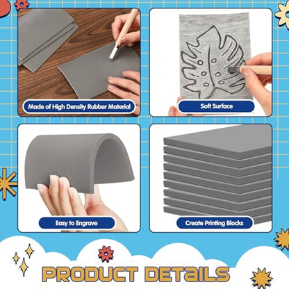 MotiMind 48 Pcs 4"x6" Linoleum Block Rubber Stamp Carving Blocks | Soft Gray Linocut Blocks Bulk, Linoleum Blocks for Printmaking, Back to School Supplies, Fit for Crafting, Tamp Maker Project