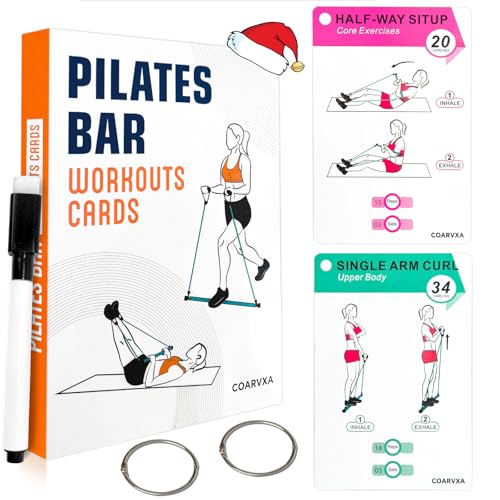 Pilates Bar Workouts for Women-58 Exercise Cards with Pilates Stick Work Out Postures，ncludes 4-Week Challenge,2 Rings& Dry-Erase for Easy Organization-Home, Gym or Studio - color: Pilates Bar