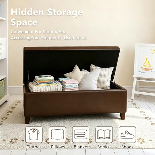 Joveco 51 Inch Storage Bench,Leather Tufted Storage Ottoman with Legs - color: 51", Brown