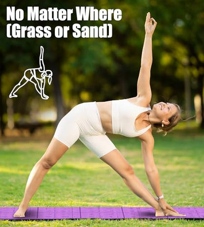 Foldable Instructional Yoga Mat with Poses Printed On It (Purple)