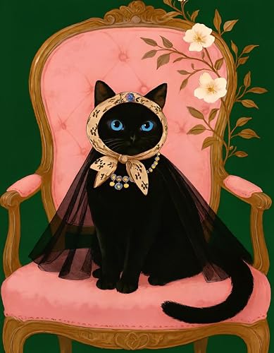 cupmod Black Cat Paint by Numbers for Adults,Funny Cat Adults' Paint-by-Number Kits,DIY Acrylic Painting by Number on Canvas Unframed,Easy Adult Paint by Numbers for Decor 16x20inch - color: MT22471