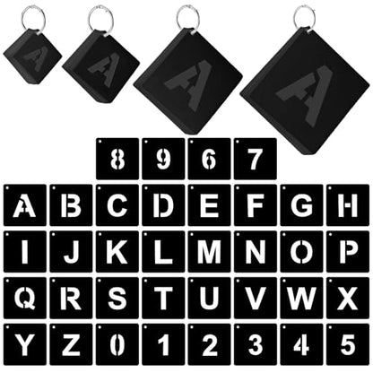 JarThenaAMCS 144 Pcs Letter and Number Stencils for Painting 4 Sizes Reusable Plastic Alphabet Number Templates Set Black DIY Art Craft Kits for Painting on Wall Door Sign Wood Fabric, 1,2,3,4 Inch
