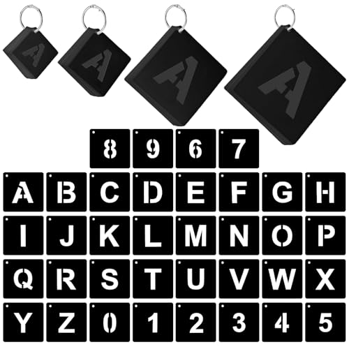 JarThenaAMCS 144 Pcs Letter and Number Stencils for Painting 4 Sizes Reusable Plastic Alphabet Number Templates Set Black DIY Art Craft Kits for Painting on Wall Door Sign Wood Fabric, 1,2,3,4 Inch