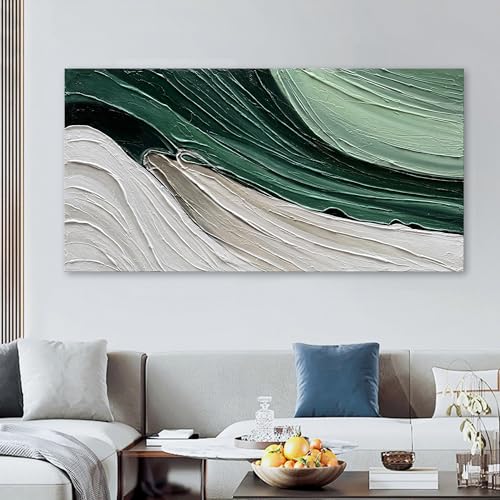 Art 30x60 inch Hand Painted Green and White Textured Oil Paintings Large Modern Abstract Canvas Art Home wall Decoration - color: Dn179