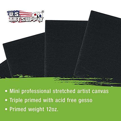 U.S. Art Supply 3" x 3" Black Mini Professional Stretched Canvas 12 Pack | Small Primed Stretched Artist Canvas Professional - Ideal for Arts & Crafts