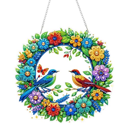 Eiflow Acrylic Diamond Art Hanging Kit for Adults, DIY Diamonds Painting Door Hanger Board Kit, Special Crystal Diamond Art Painting Pendant Ornament (Wreath) - color: Wreath