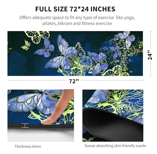 nuveti Yoga Mat Print Extra Thick TPE Non Slip Fitness Exercise Mat with Carrying Bag,72"x24" Extra Thick 6MM Exercise & Workout Mat for Yoga, Pilates Fitness and Floor Exercises - color: Butterfly